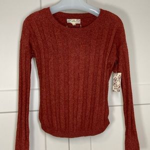 Pink Republic Ribbed Sweater Lace Up Back Detail Long Sleeve Rust NWOT